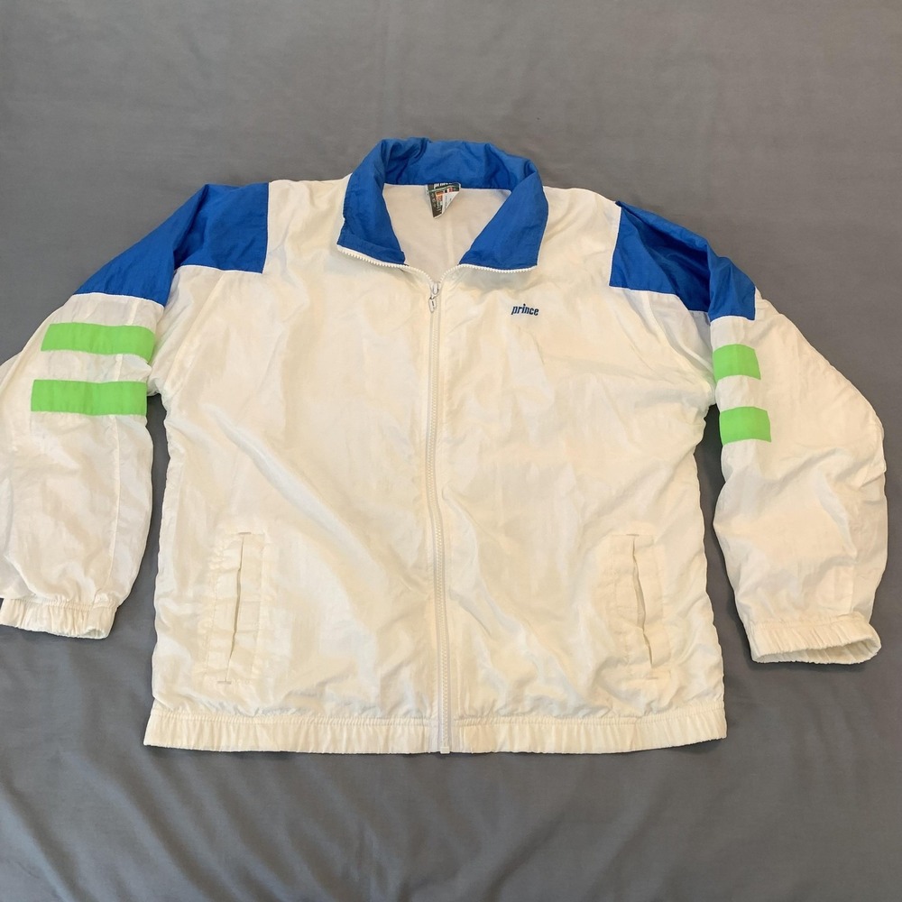 Vintage Prince Jacket Mens Medium White Blue Colorblock Tennis Windbreaker 90s
